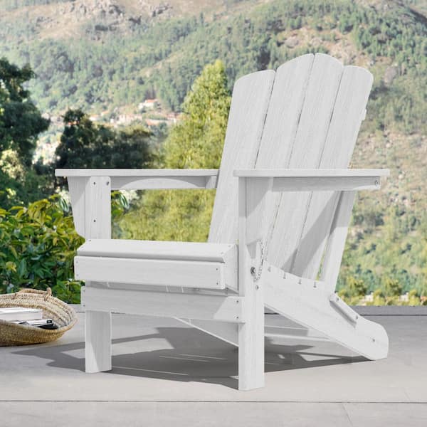 JEAREY White HDPE Folding Plastic Adirondack Chair(1 Pack）