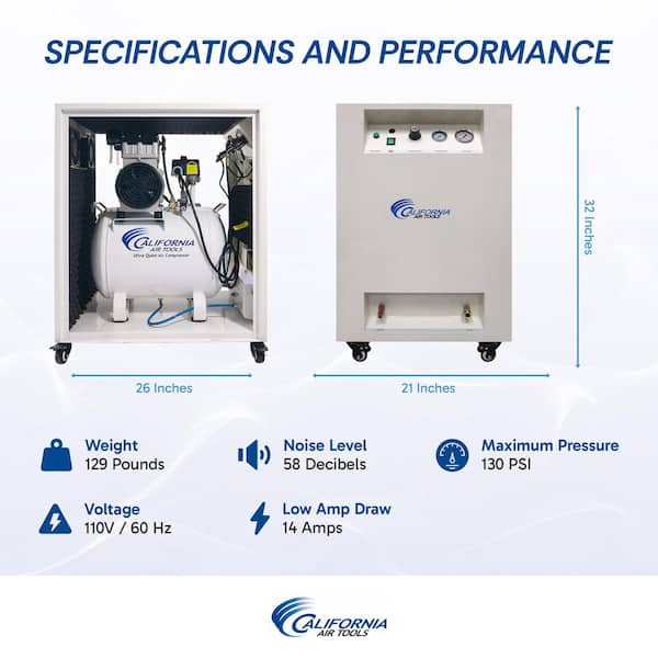 10 gal. 2.0 HP Ultra Quiet and Oil-Free Electric Air Compressor in Sound Proof Cabinet
