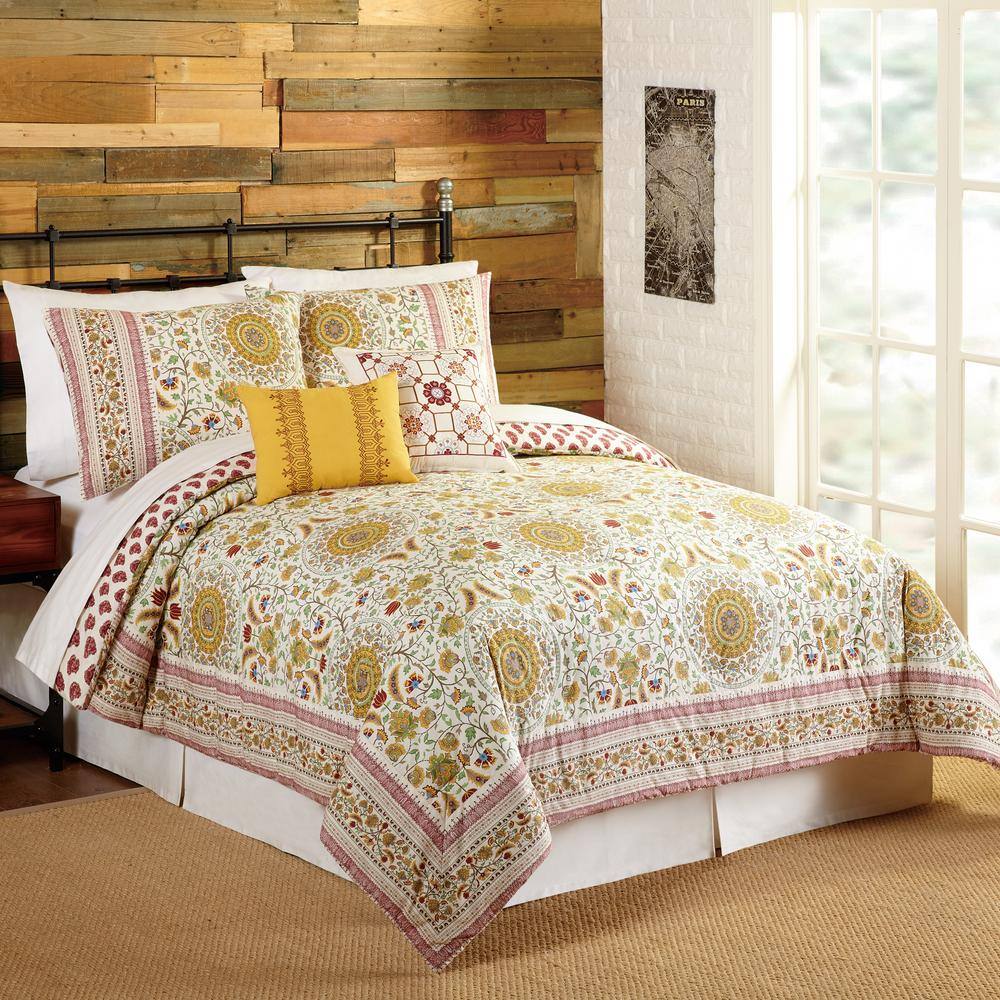 Joanne King Cotton Reversible Bedspread Set in Red and Yellow