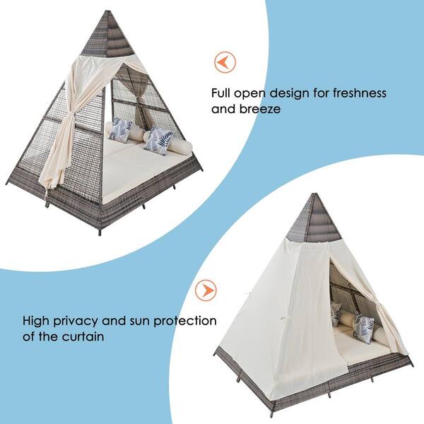 Zeus & Ruta 90.5 in. Wicker Outdoor Day Bed, Tent Shape Zeus & Ruta 90.5 in. Wicker Outdoor Day Bed, Tent Shape