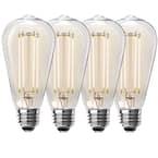 100-Watt Equivalent ST19 Dimmable Straight Filament Clear Glass Vintage Edison LED Light Bulb, Soft White (4-Pack)