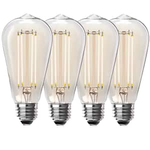 100-Watt Equivalent ST19 Dimmable Straight Filament Clear Glass E26 Vintage Edison LED Light Bulb Soft White (4-Pack)