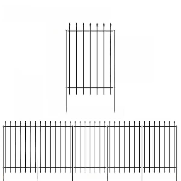 Unbranded 3 ft. x 10 ft. Metal Black Border Steepletop Garden Fence Panels, Animal Barrier for Dogs