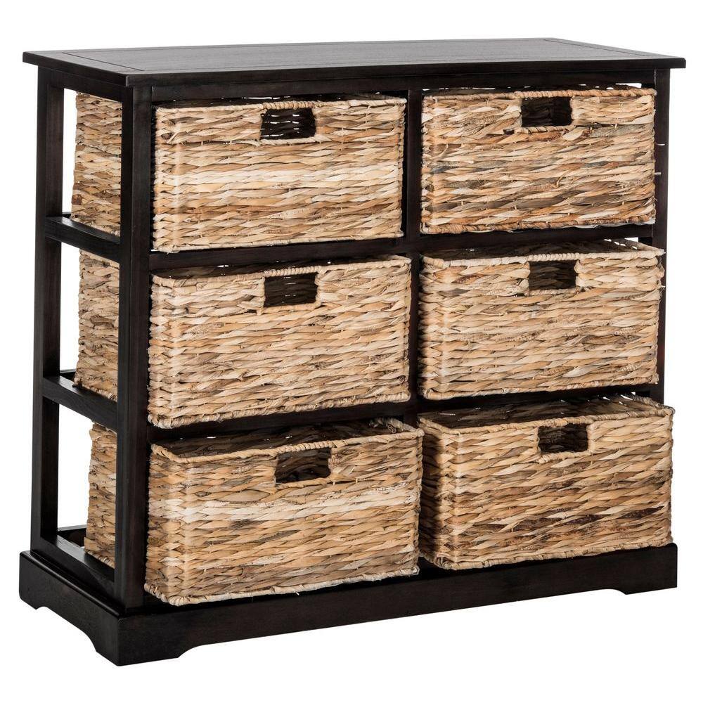 Keenan Transitional 6-Drawer Wicker Basket Storage Chest in Gray