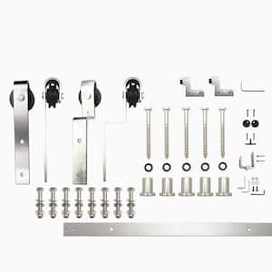 7 ft./84 in. Brushed Nickel Single Track Bypass Sliding Barn Door Track and Hardware Kit for Double Doors