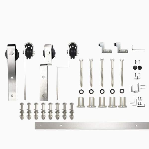 HOMACER 7 ft./84 in. Brushed Nickel Single Track Bypass Sliding Barn Door Track and Hardware Kit for Double Doors