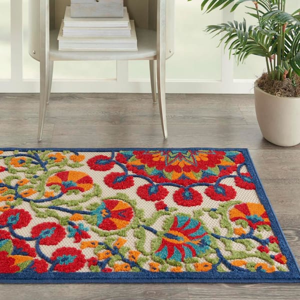 Aloha Red Multicolor 2 ft. x 3 ft. Floral Contemporary Area Rug