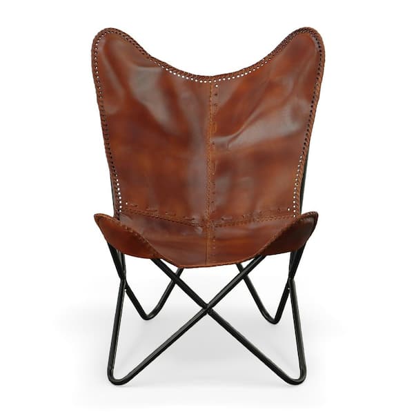 Monroe Black with Brown Leather Butterfly Chair