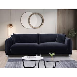 Eloise 88.2 in. Square Arm Velvet Rectangle Mid-Century Modern Sofa in Black