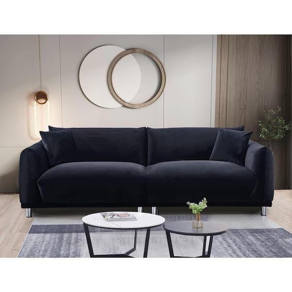 US Pride Furniture Eloise 88.2 in. Square Arm Velvet Rectangle Mid-Century Modern Sofa in Black