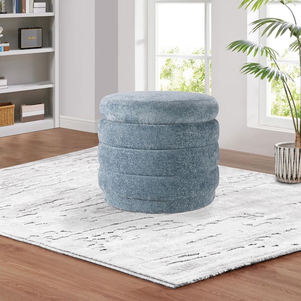 Cecil Storage Ottoman in Sky Fabric