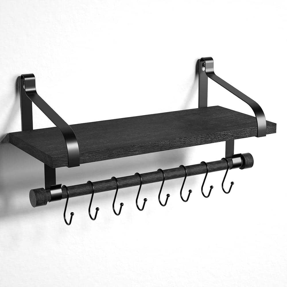 Metal Black Floating Shelves shops Wall Mounted with 8 Removable Hanging Hooks, 15-Inc