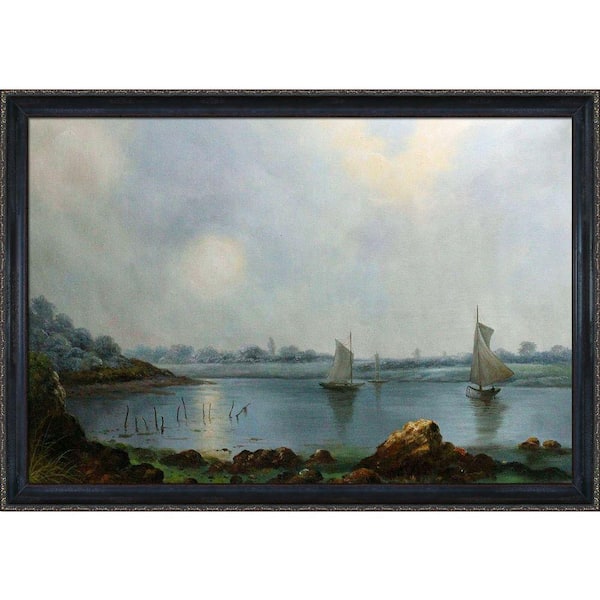 LA PASTICHE "York Harbor Coast of Maine" by Martin Johnson Heade Framed Abstract Oil Painting 27 in. x 39 in.