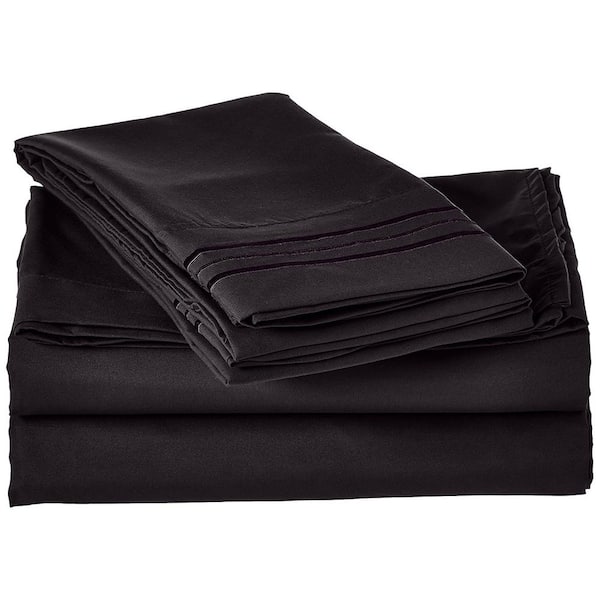 Elegant Comfort 4-Piece Black Solid Microfiber Full Sheet Set V01-F-Black -  The Home Depot