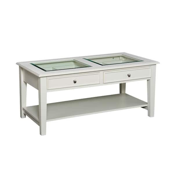 Southern Enterprises Pomander 22.25 in. White Rectangle Glass Coffee Table with Storage