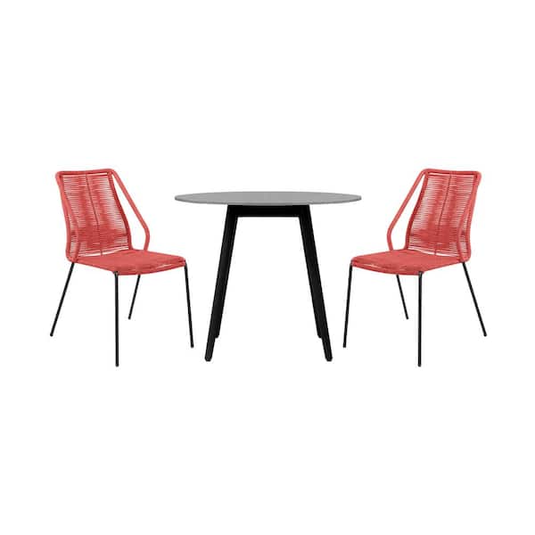 Armen Living Syndey and Clip Brick Red 3-Piece Wood Round Outdoor Dining Set