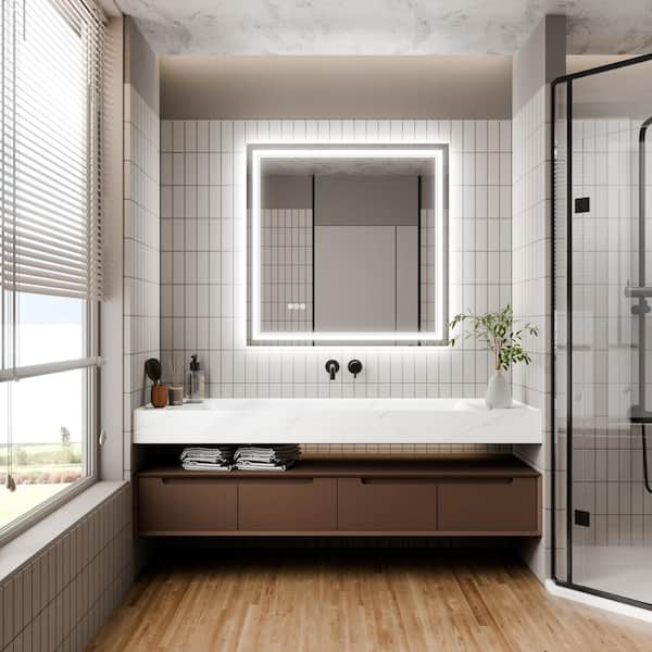 36 in. W x 36 in. H Rectangular Frameless Anti-Fog Front, Back LED Color-Adjustment Wall Bathroom Vanity Mirror in White