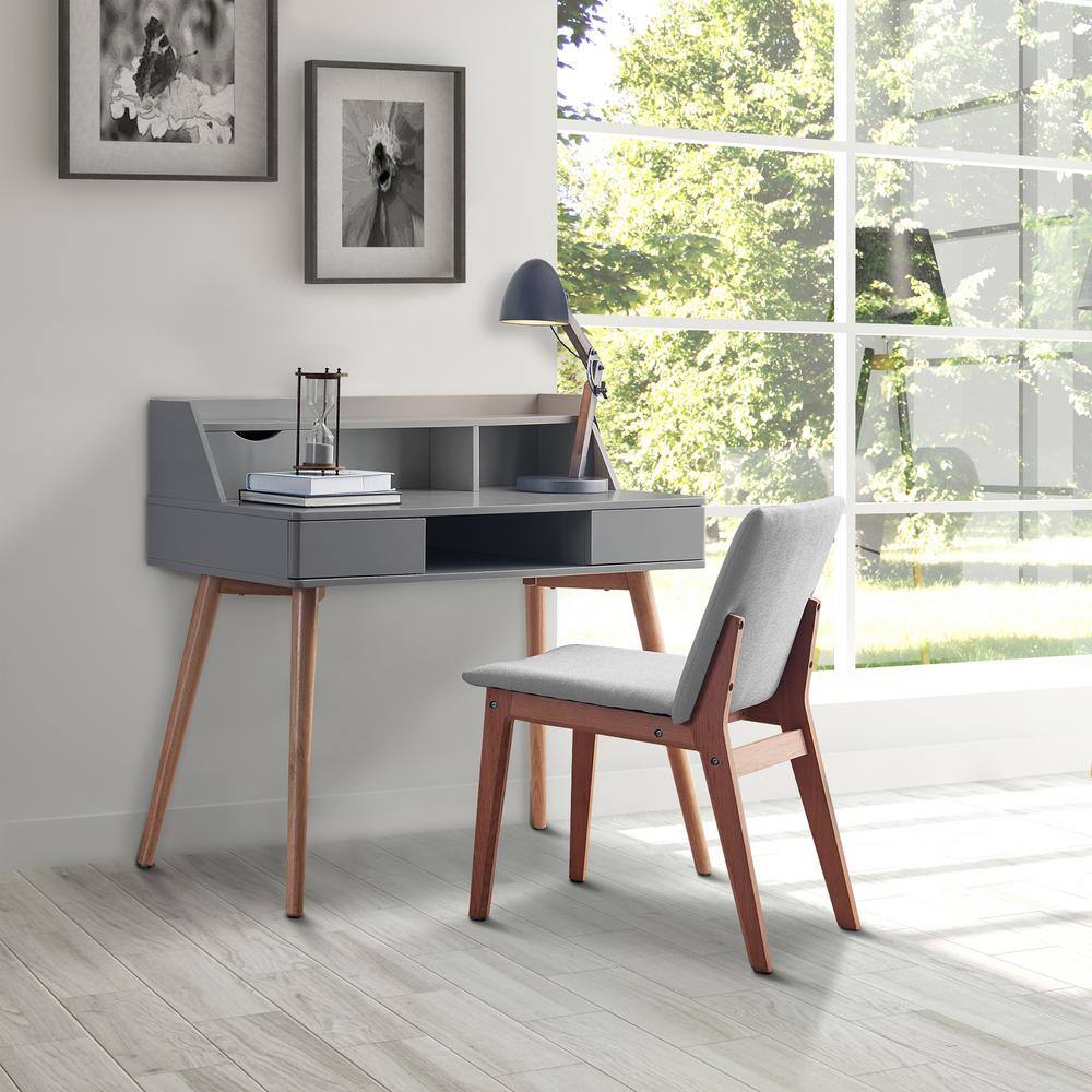 Light Gray Wooden Writing Desk with Hutch and Drawers