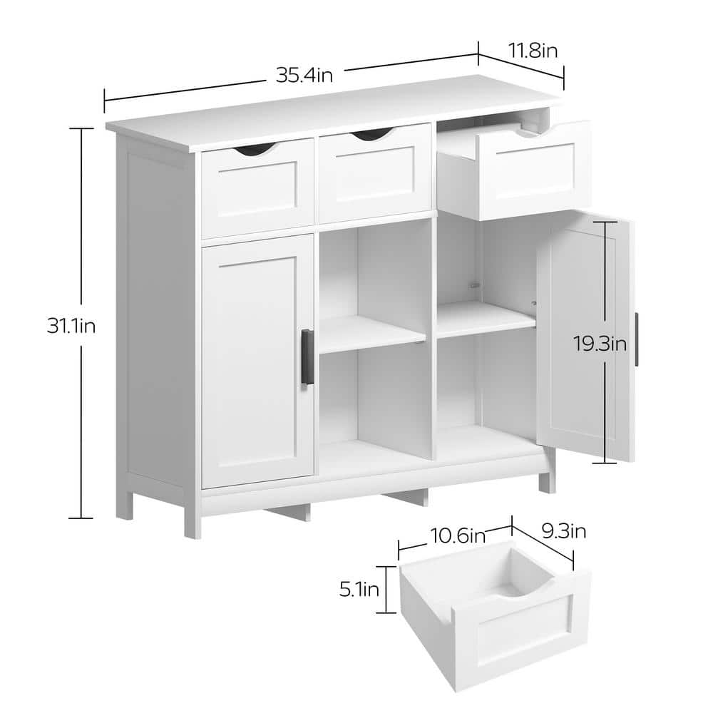 White MDF Freestanding Cabinet with Adjustable Shelving