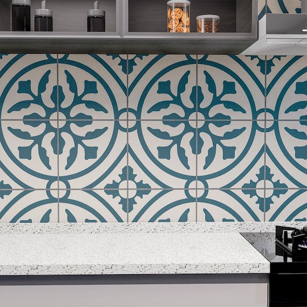 24 in. x 120 in. Vinyl Peel and Stick Backsplash, Wall Tile for Kitchen and Bathroom, Blue (20 sq. ft. / Roll)