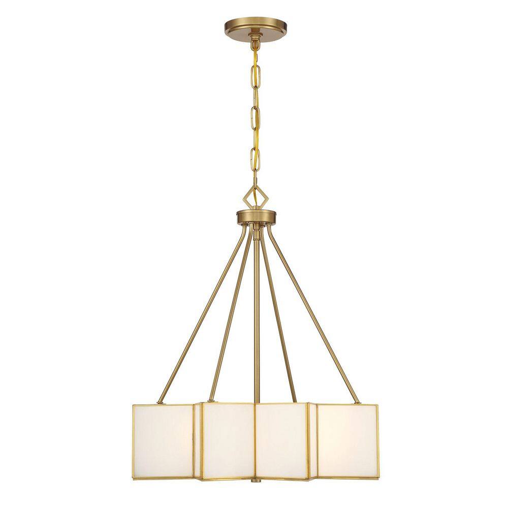 Reiling 60-Watt 20 in. W x 23.5 in. H 3-Light Warm Brass Pendant Light with White Glass Shades, No Bulbs Included price history on PriceWatchPro