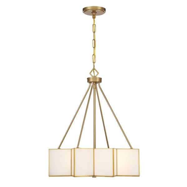 Reiling 60-Watt 20 in. W x 23.5 in. H 3-Light Warm Brass Pendant Light with White Glass Shades, No Bulbs Included