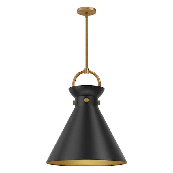 Emerson 18 in. 1 Light 60-Watt Aged Gold/Matte Black Pendant Light