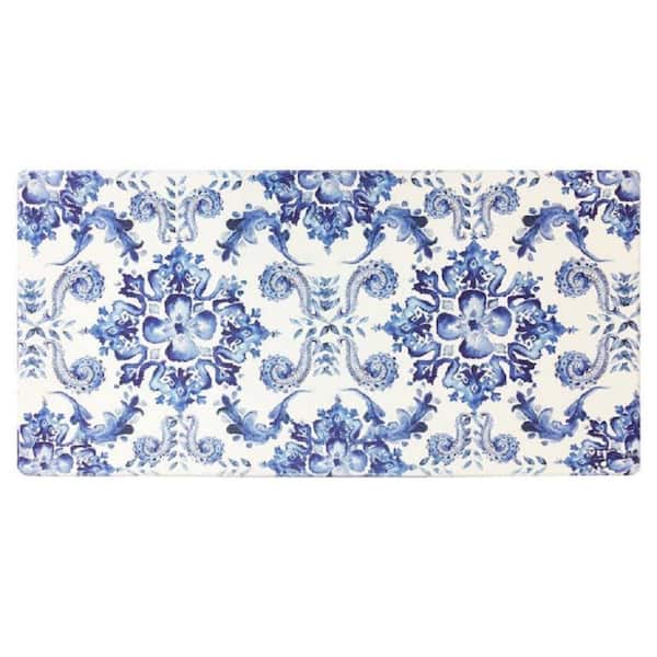 Poppy Sketch Tile Blue 20 in. x 39 in. Anti-Fatigue Kitchen Mat