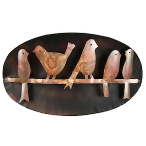 Bird Quintet on Branch Design Iron Bronze Finish Wall Art