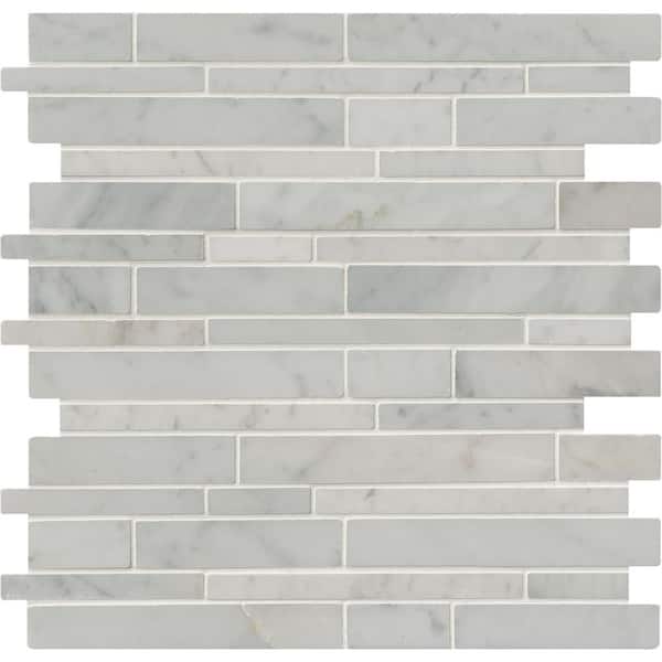 MSI Carrara White Interlocking Pattern 12 in. x 12 in. x 10mm Polished Marble Mesh-Mounted Mosaic Tile (10 sq. ft. / case)