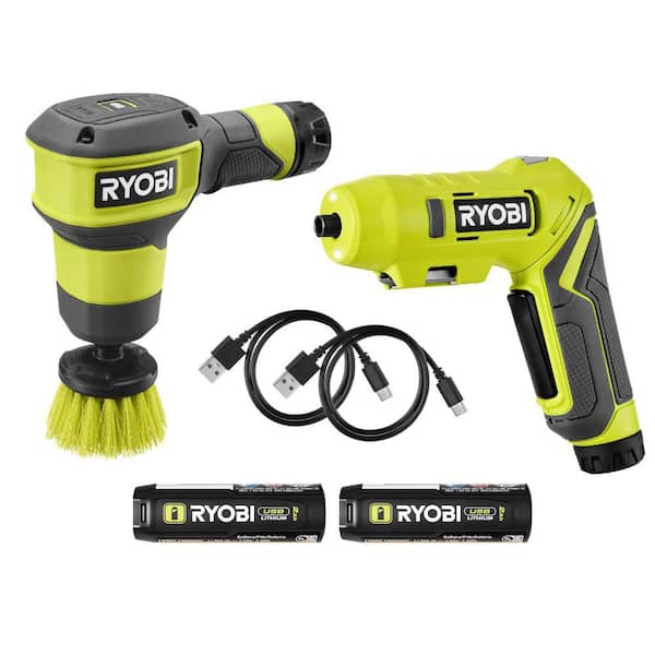 USB Lithium 2-Tool Combo Kit with Screwdriver, Compact Scrubber, (2) 2.0 Ah USB Lithium Batteries, & (2) Charging Cables
