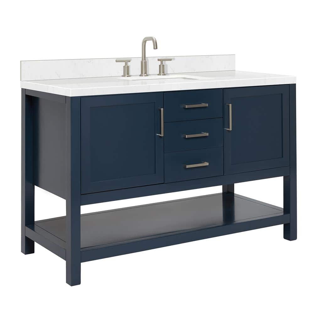 Midnight Blue 54" Freestanding Single Basin Vanity with Quartz Top