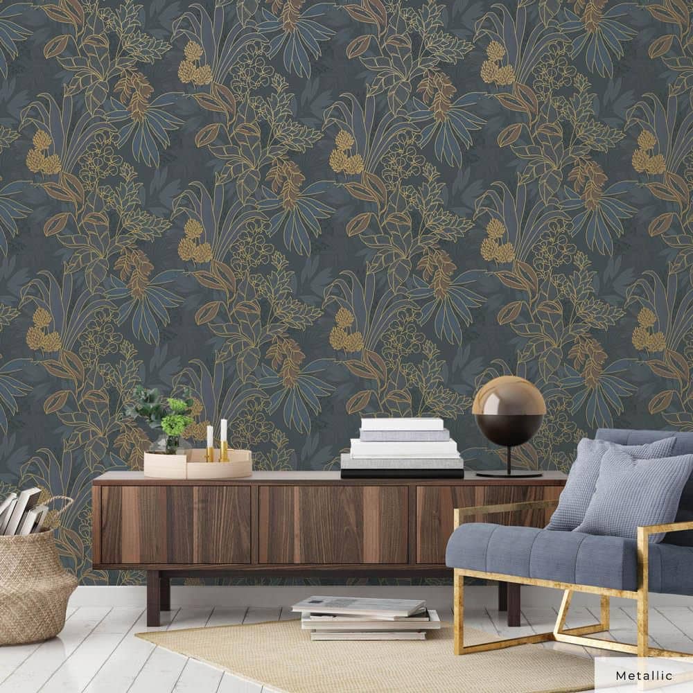 Twilight Floral Non-Pasted Grasscloth Wallpaper Roll