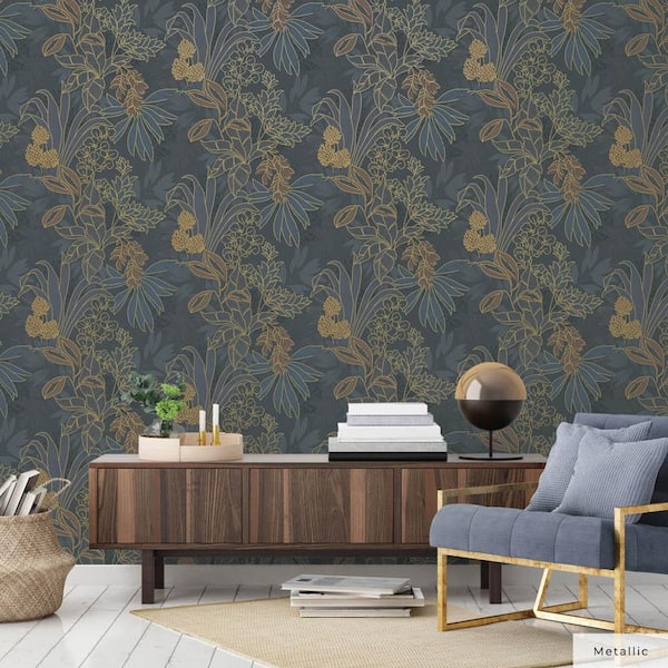 Metallic Twilight Coniferous Floral Unpasted Wallpaper Roll (Covers 56 sq. ft.)