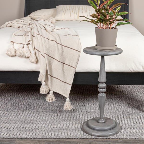 Storied Home Bishop 12 in. Dove Gray Round Wood End Table with Double Base Thickness