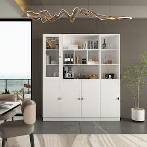 3-in-1 White Wood Buffet and Hutch Combination Cabinet with Glass Doors, Shelves (63 in. W x 12.2 in. D x 70.9 in. H)