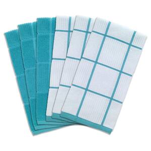 Breeze Plaid Solid and Check Parquet Woven Cotton Kitchen Towel Set of 6