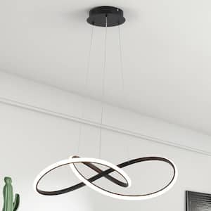 1-Light Dimmable Integrated LED Black Irregular Staggered Circular Design Chandelier for Dining Room