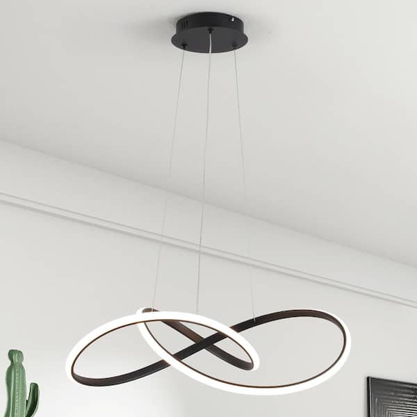 LWYTJO 1-Light Dimmable Integrated LED Black Irregular Staggered Circular Design Chandelier for Dining Room