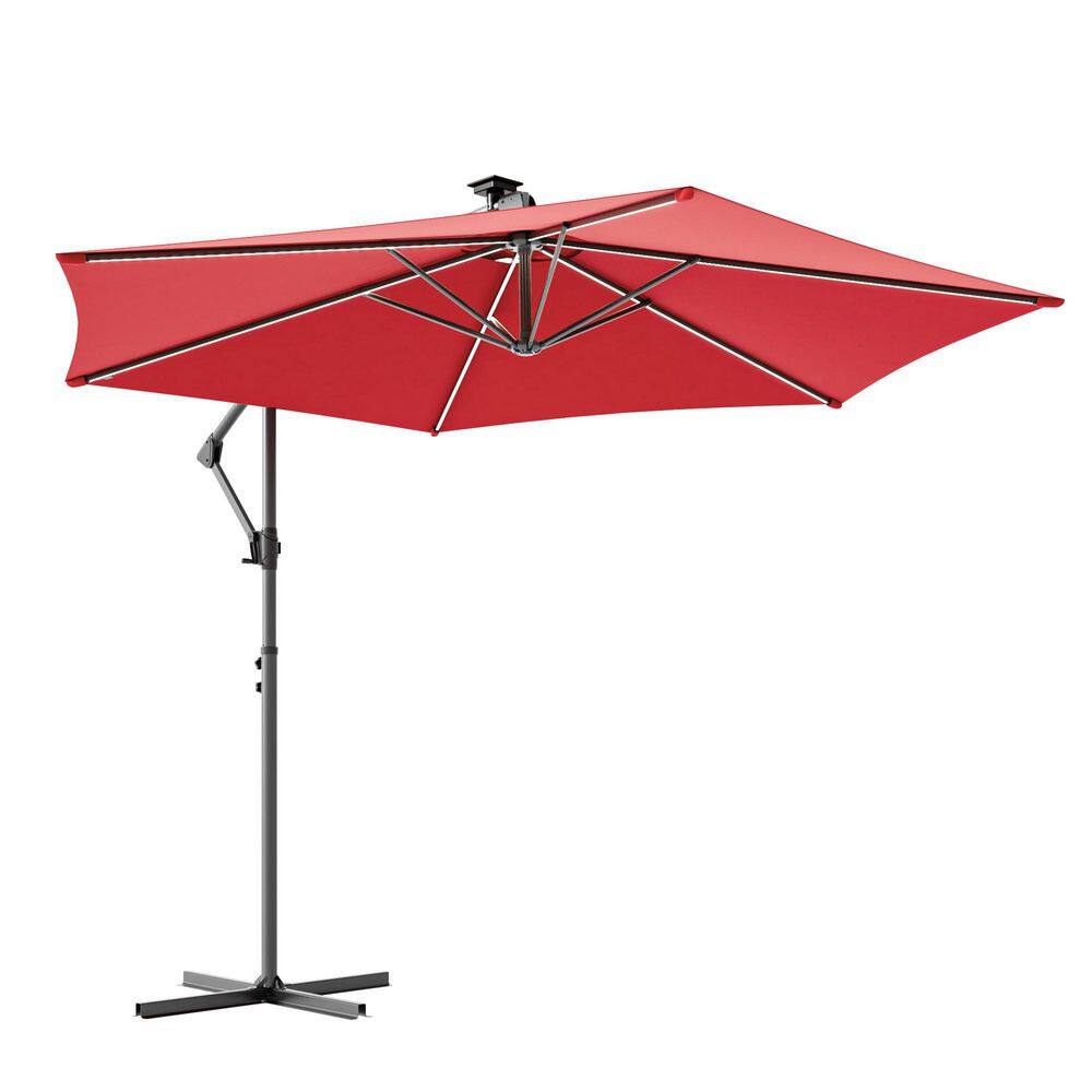 10 ft. Solar LED Hexagon Steel Offset Patio Umbrella with Safety Lock in Red price history on PriceWatchPro