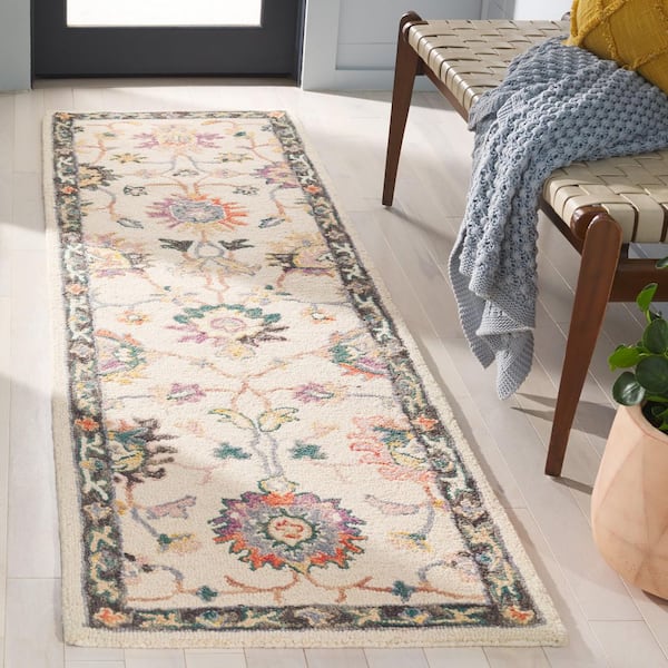 Blossom 2 ft. x 8 ft. Beige/Lavander Traditional Floral Runner Rug