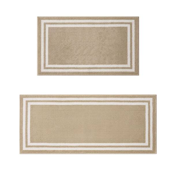 Debbie Double Border 2-Tone Berber/Ivory 2 ft. x 5 ft. Border Polypropylene 2-Piece Rug Set