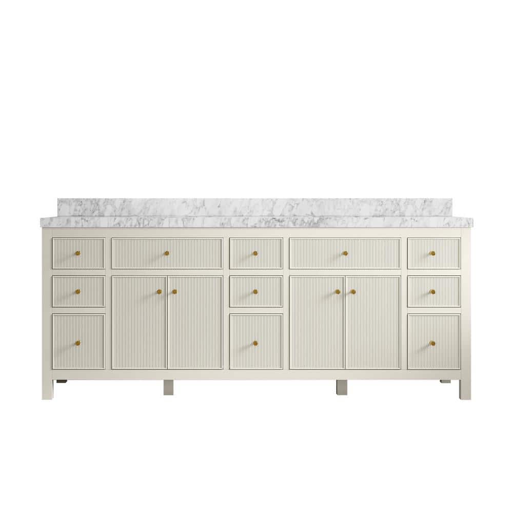 Sonoma 84'' Double Sink Freestanding Alabaster Vanity with Carrara Marble Top