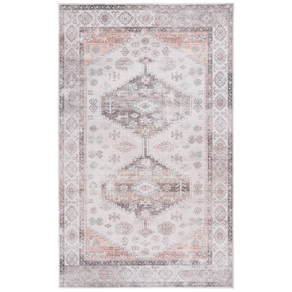 SAFAVIEH Arizona Beige/Taupe 3 ft. x 5 ft. Distressed Border Ornate Machine Washable Area Rug