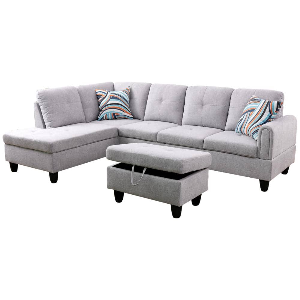 Star Home Living 25 in. W Rolled Arm 3-Piece Fabric Straight Sofa in Gray, Light Grey -  SE-9711B-3PC
