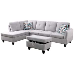 25 in. W Rolled Arm 3-Piece Fabric Straight Sofa in Gray