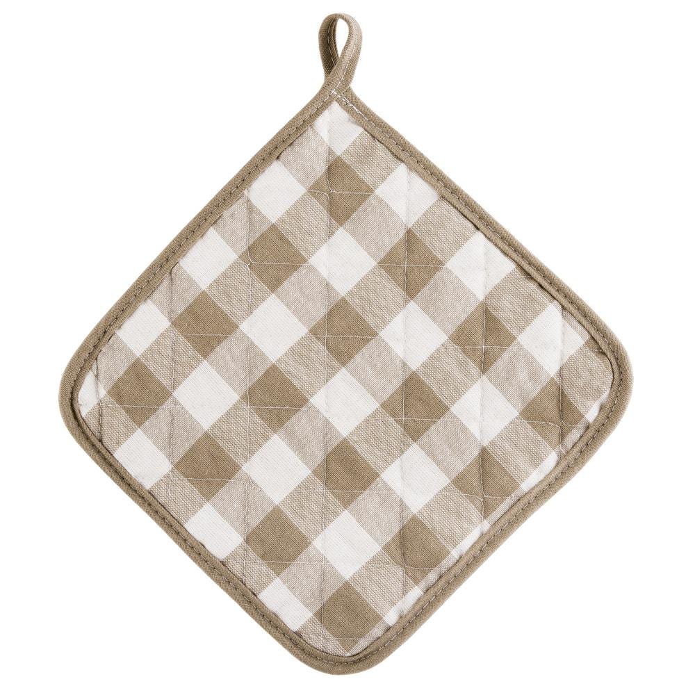 Taupe and White Checkered Cotton Quilted Pot Holder Set