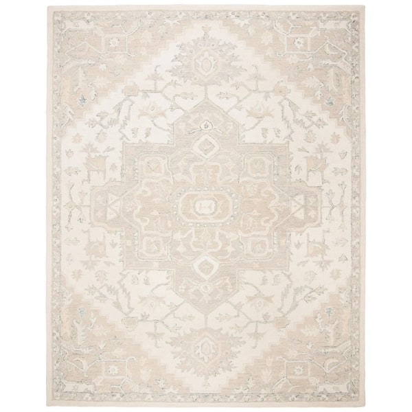 Micro-Loop Ivory/Beige 9 ft. x 12 ft. Border Area Rug