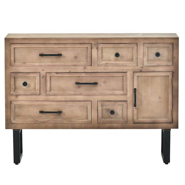 URTR Brown Accent Storage Cabinet with 8-Drawers and Iron Legs Modern Cabinet with Wood Frame for Entryway Living Room
