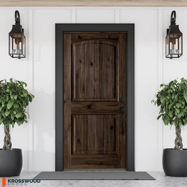 Krosswood Doors 36in.x80in. Knotty Alder 2-Panel Left-Hand Arch VG
